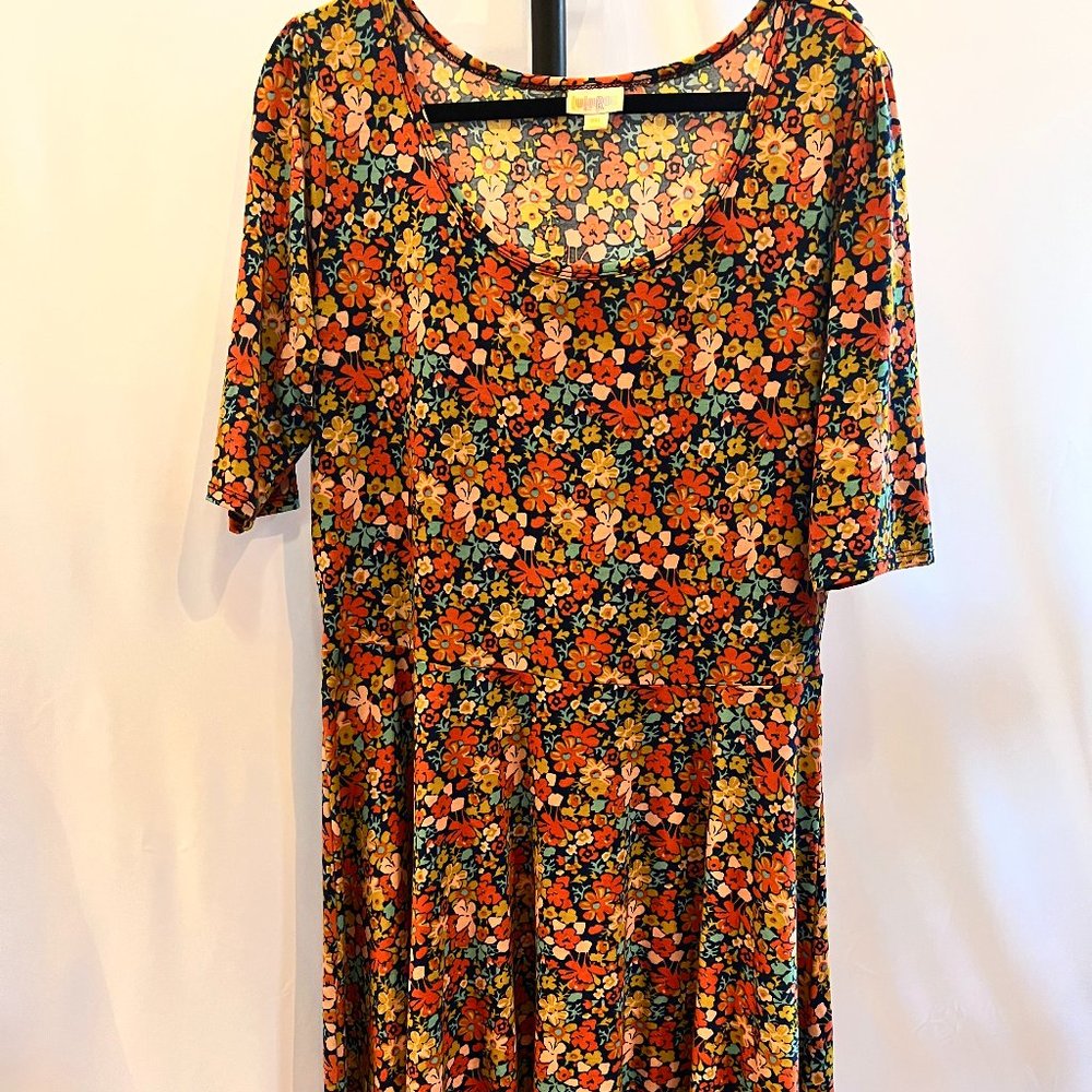 LuLaRoe Nicole Floral Print Fit & Flare Ballet Style Dress Size 3X